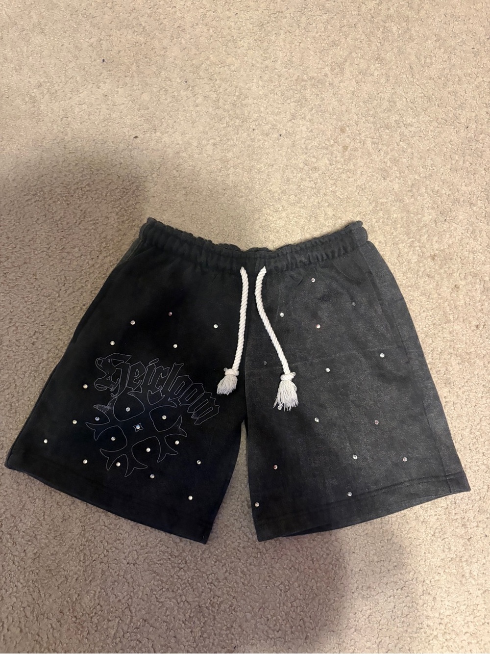 Black Embellished Athletic Drawstring Men’s Shorts